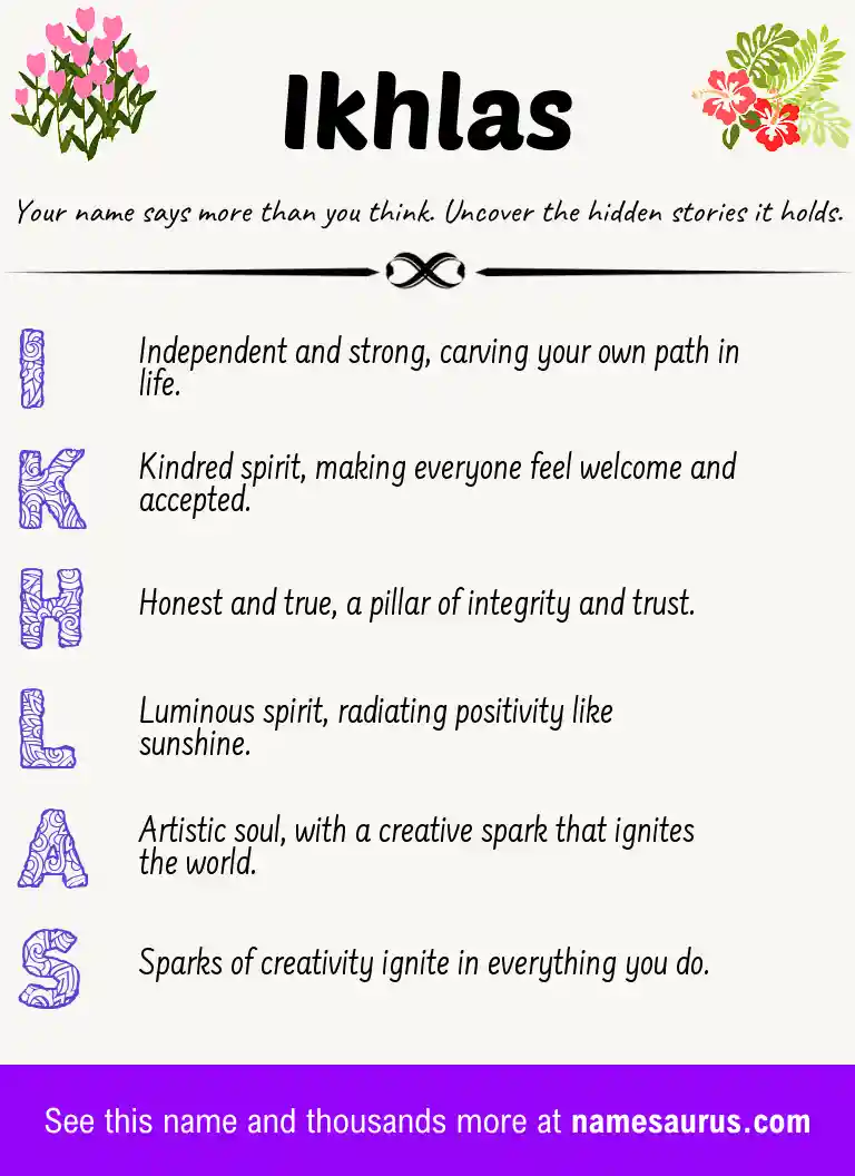 Acrostic poem about Ikhlas.