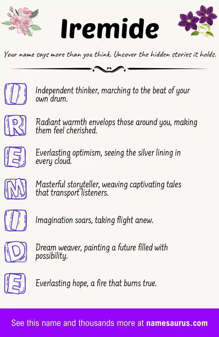 Acrostic poem about Iremide.