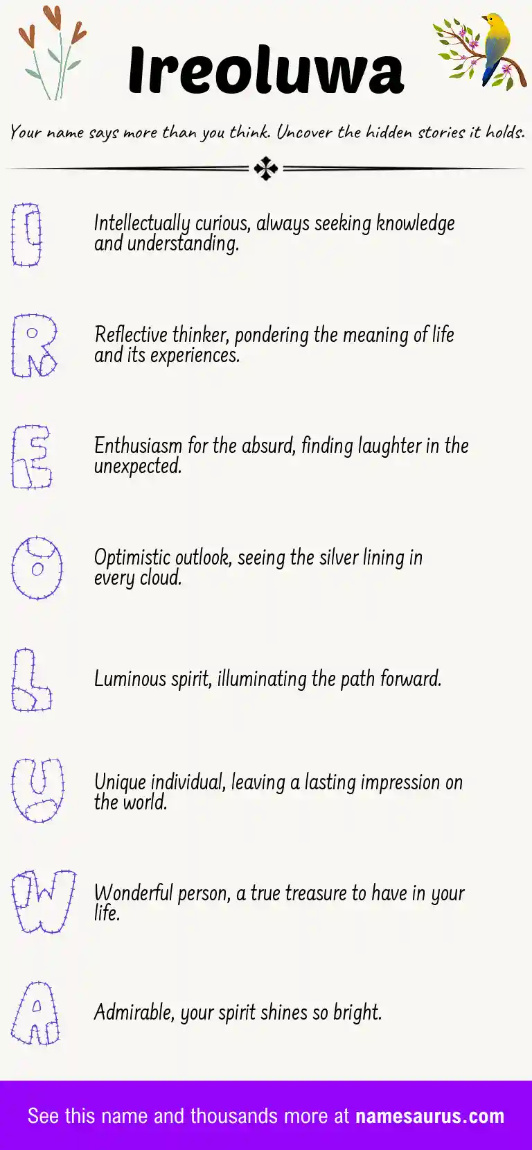 Acrostic poem about Ireoluwa.