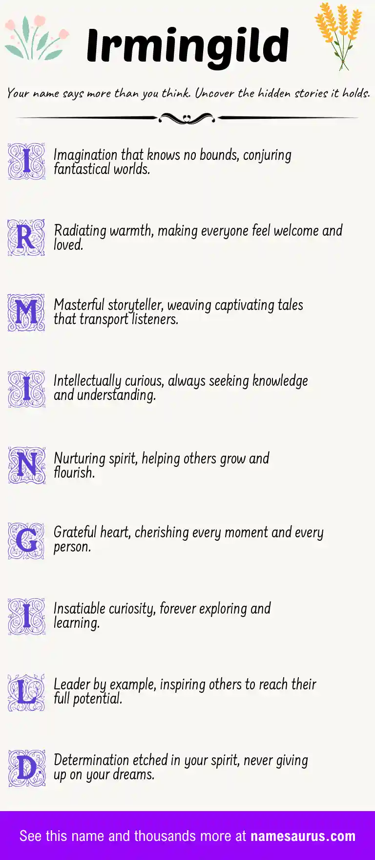 Acrostic poem about Irmingild.