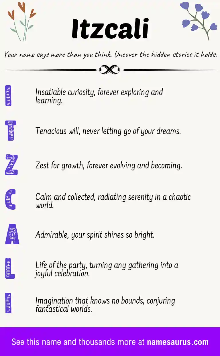 Acrostic poem about Itzcali.