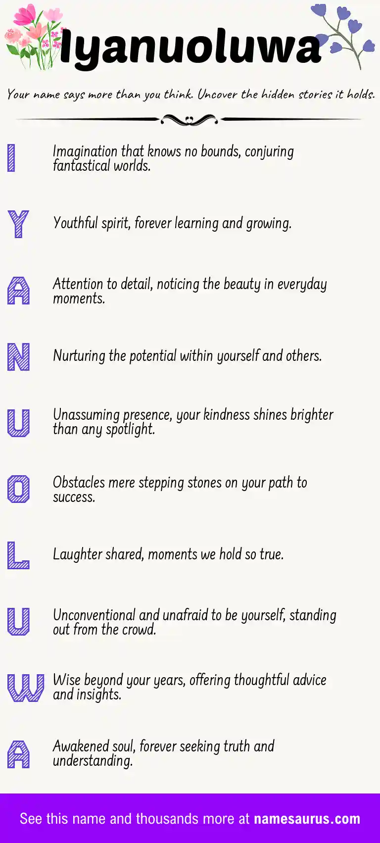 Acrostic poem about Iyanuoluwa.