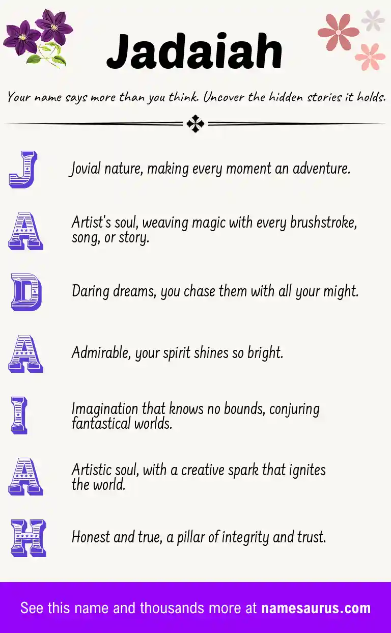 Acrostic poem about Jadaiah.