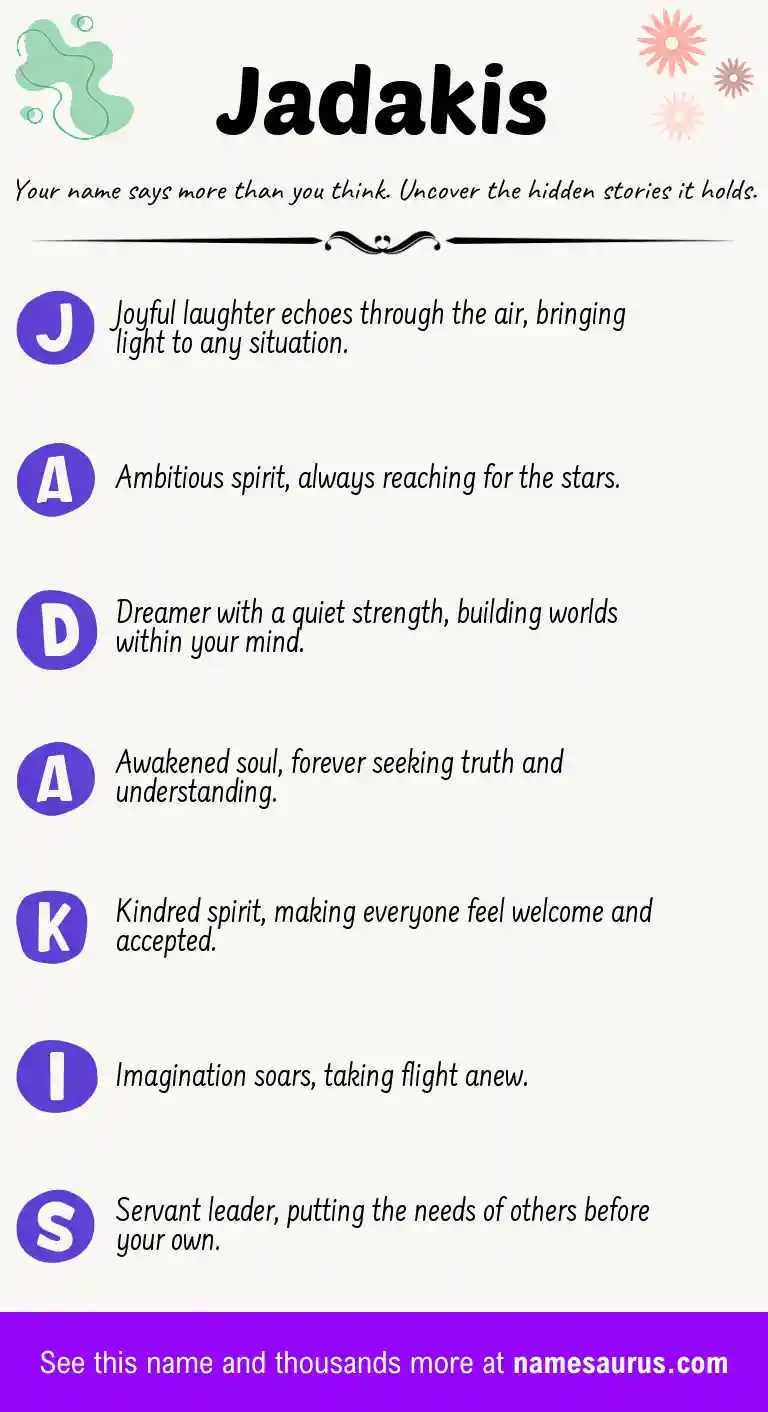 Acrostic poem about Jadakis.