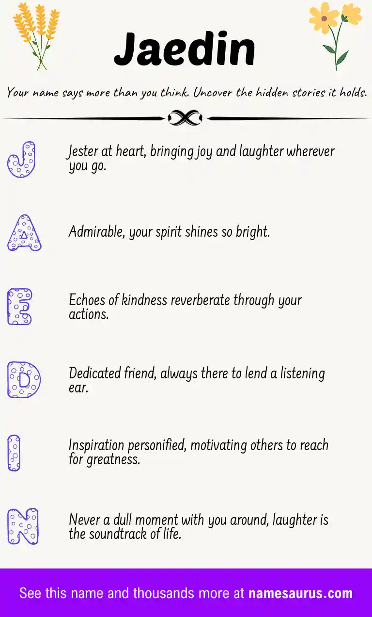Acrostic poem about Jaedin.