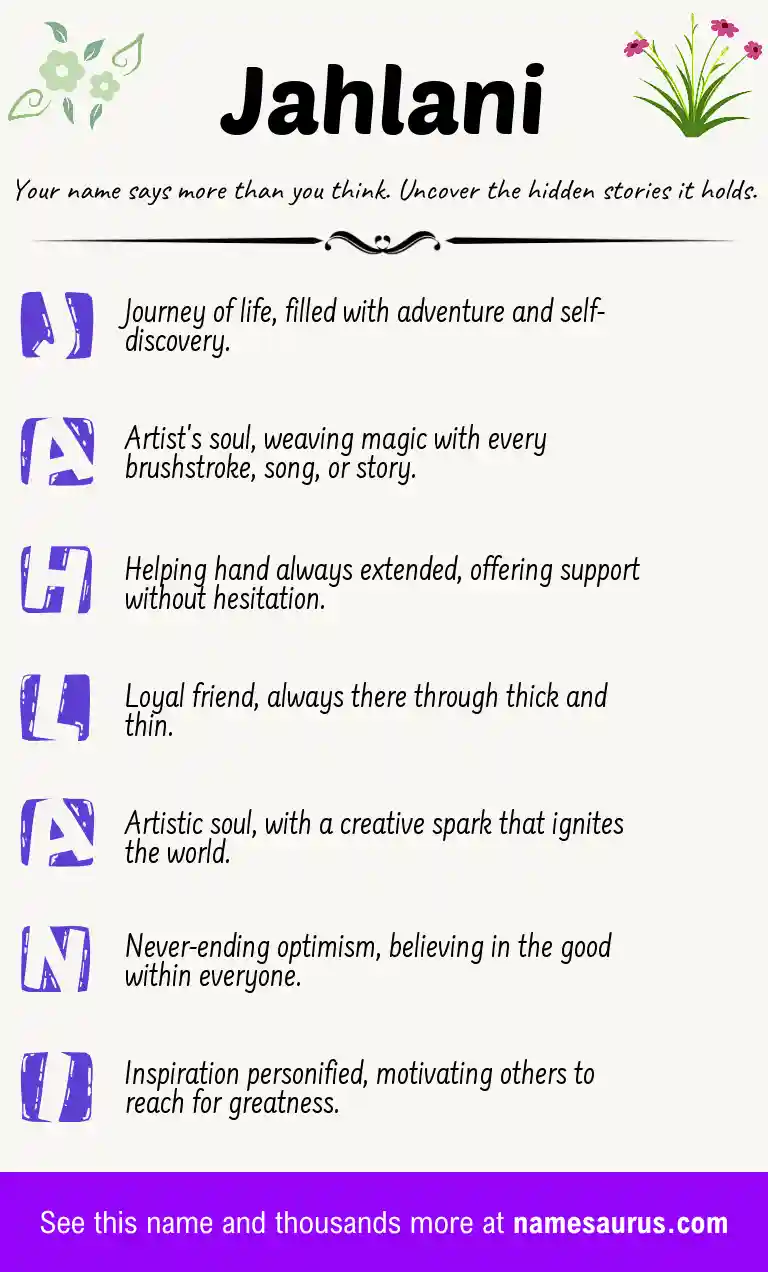 Acrostic poem about Jahlani.