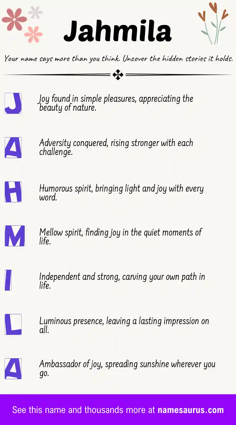 Acrostic poem about Jahmila.