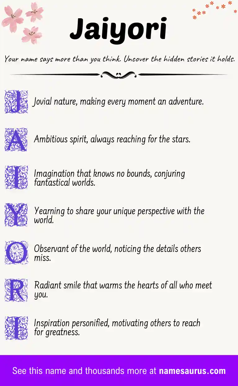 Acrostic poem about Jaiyori.