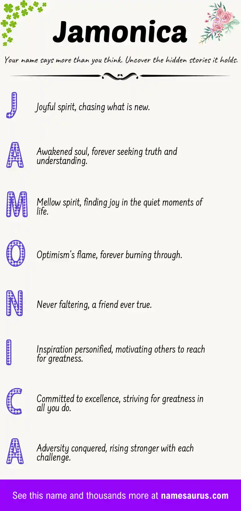 Acrostic poem about Jamonica.
