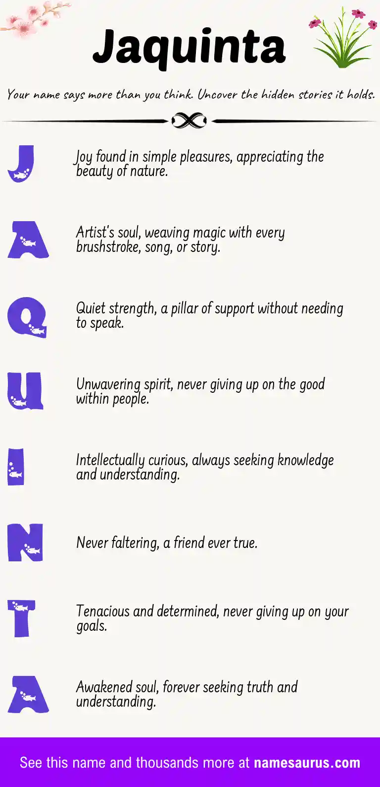 Acrostic poem about Jaquinta.