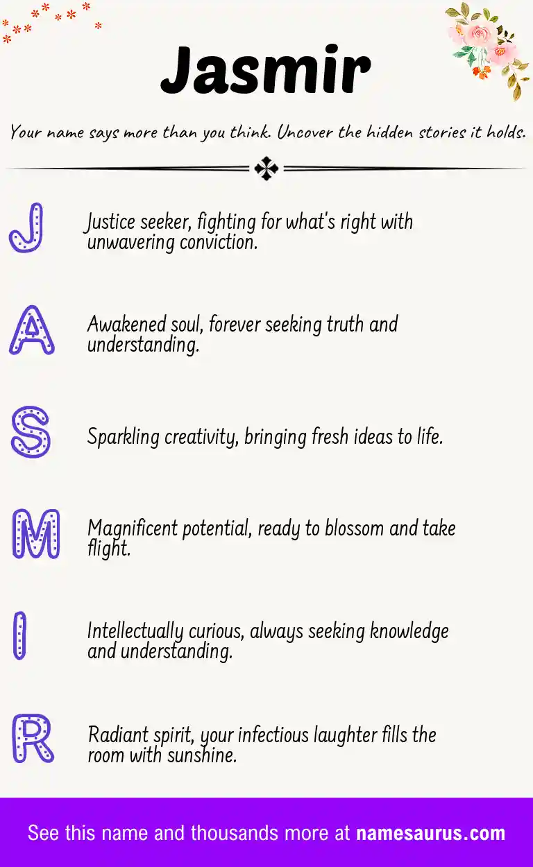 Acrostic poem about Jasmir.