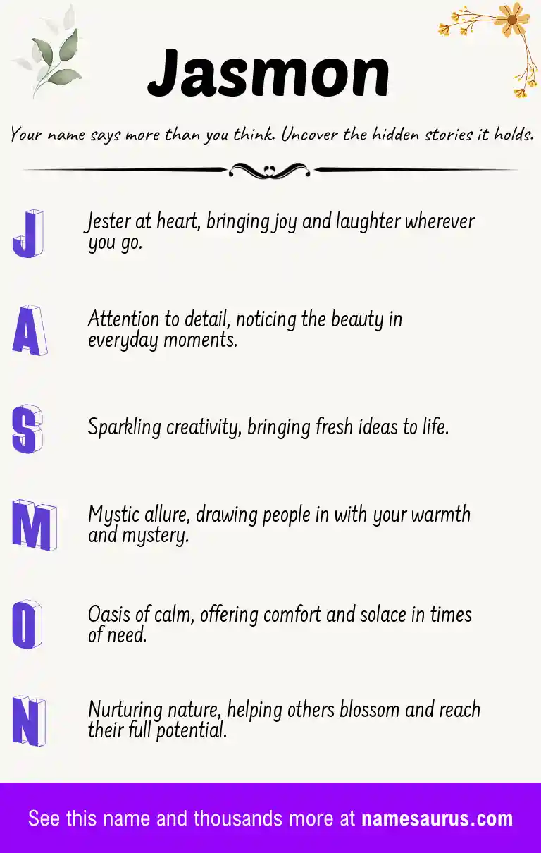 Acrostic poem about Jasmon.