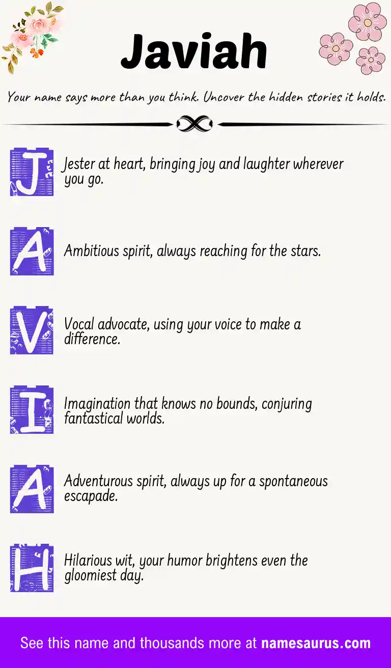 Acrostic poem about Javiah.