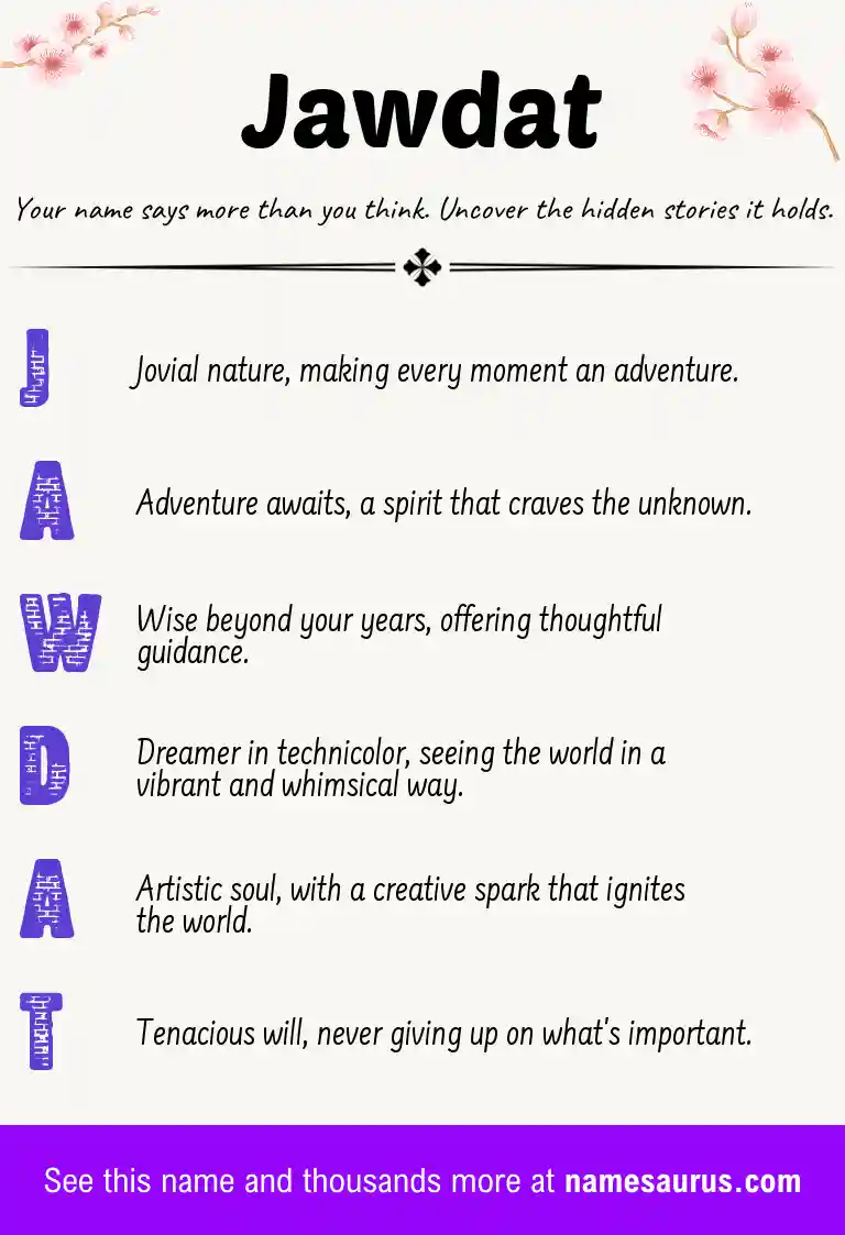 Acrostic poem about Jawdat.