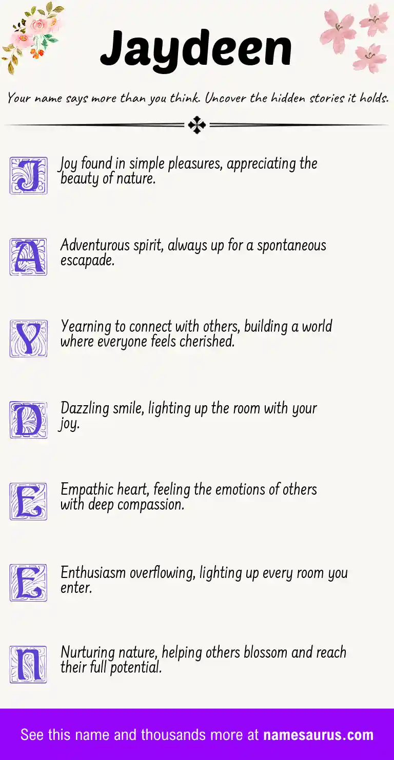 Acrostic poem about Jaydeen.