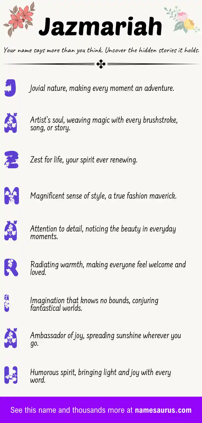 Acrostic poem about Jazmariah.