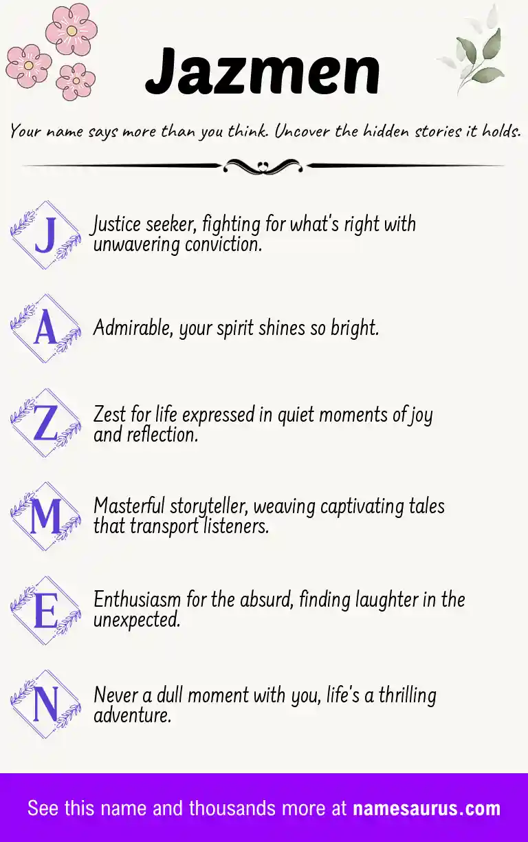 Acrostic poem about Jazmen.