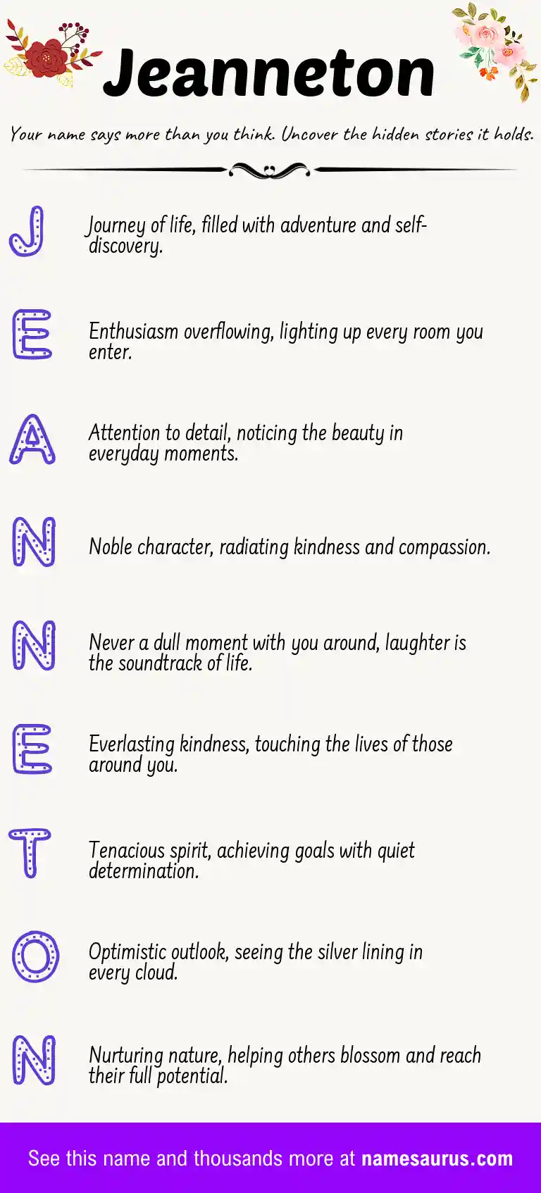 Acrostic poem about Jeanneton.