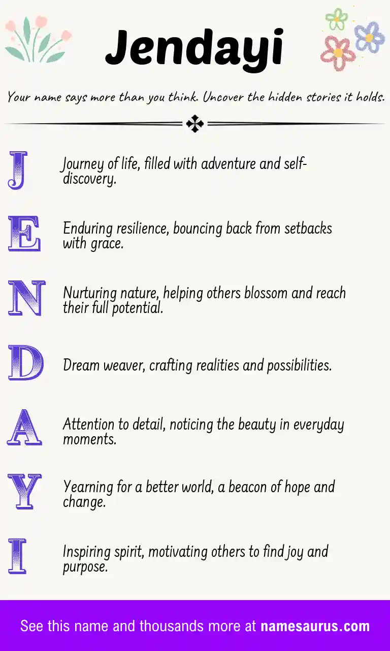 Acrostic poem about Jendayi.