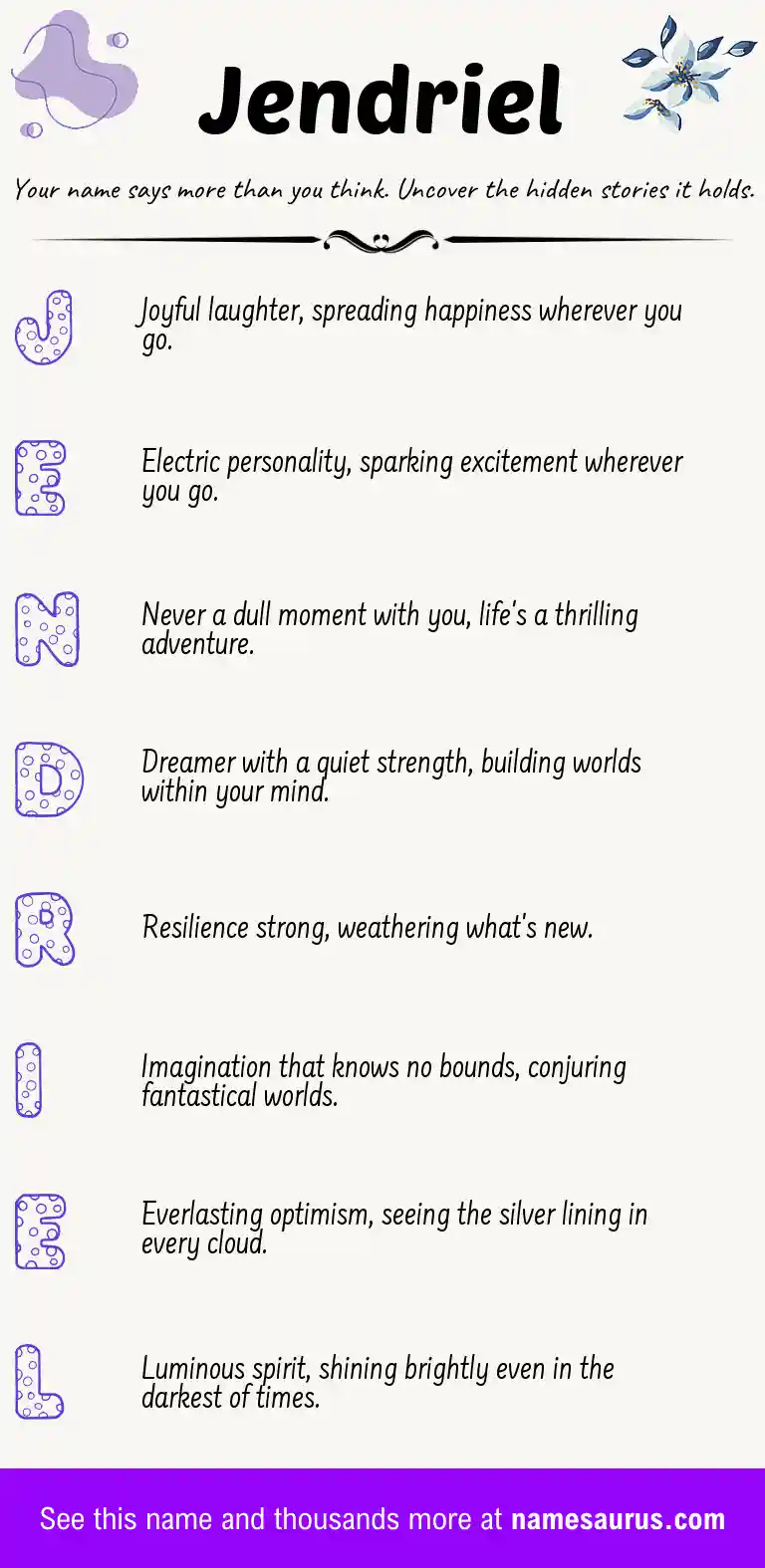Acrostic poem about Jendriel.