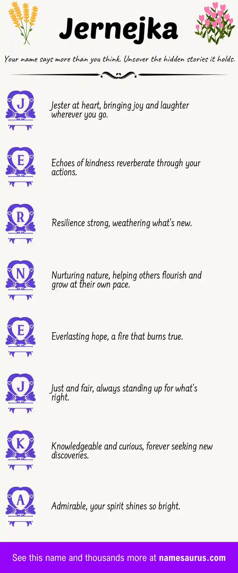 Acrostic poem about Jernejka.