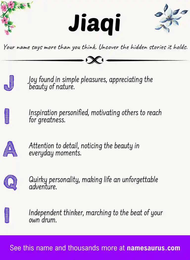 Acrostic poem about Jiaqi.