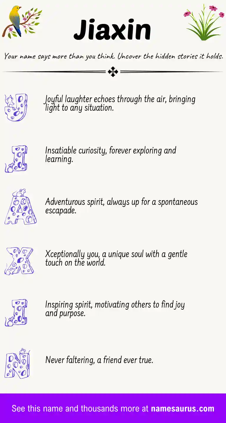 Acrostic poem about Jiaxin.