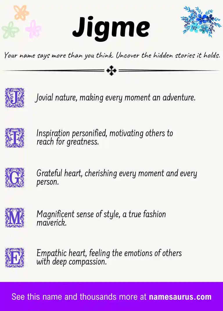 Acrostic poem about Jigme.