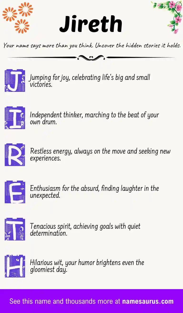 Acrostic poem about Jireth.