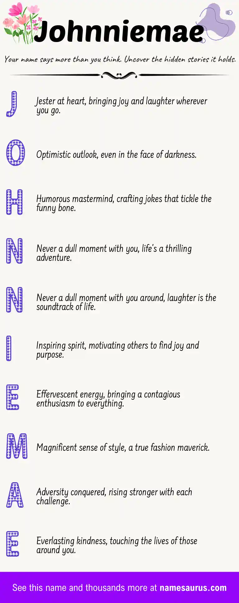 Acrostic poem about Johnniemae.