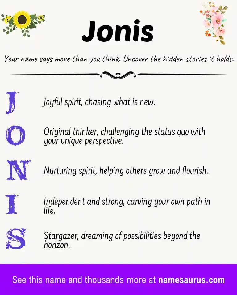 Acrostic poem about Jonis.