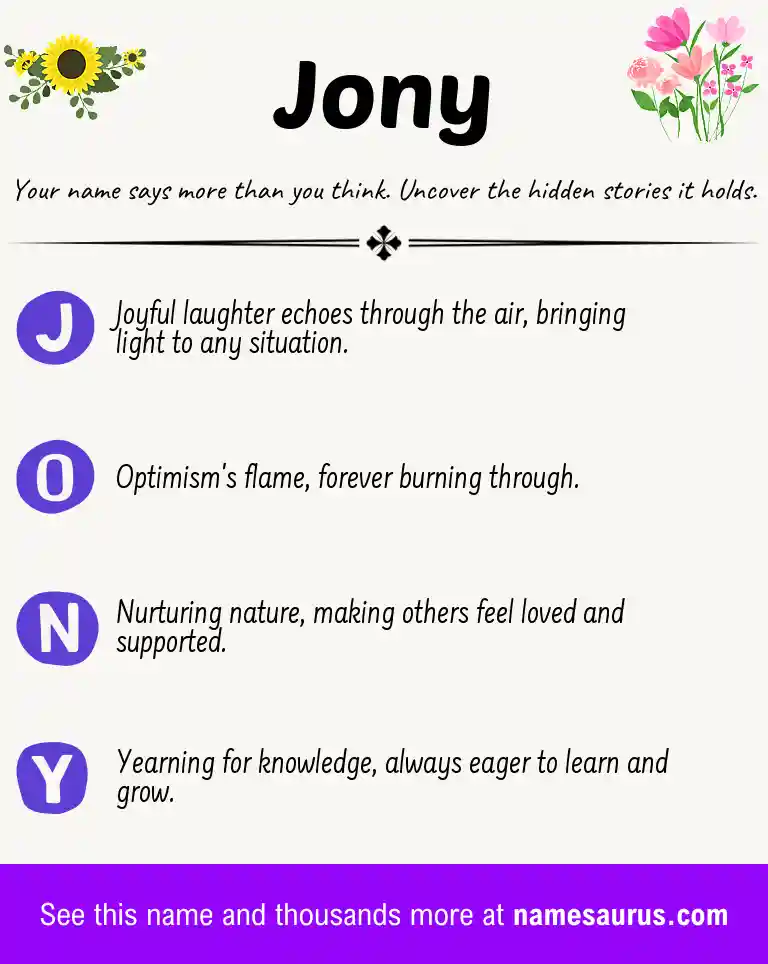 Acrostic poem about Jony.