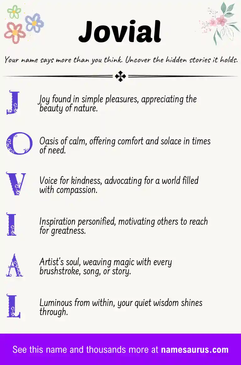 Acrostic poem about Jovial.
