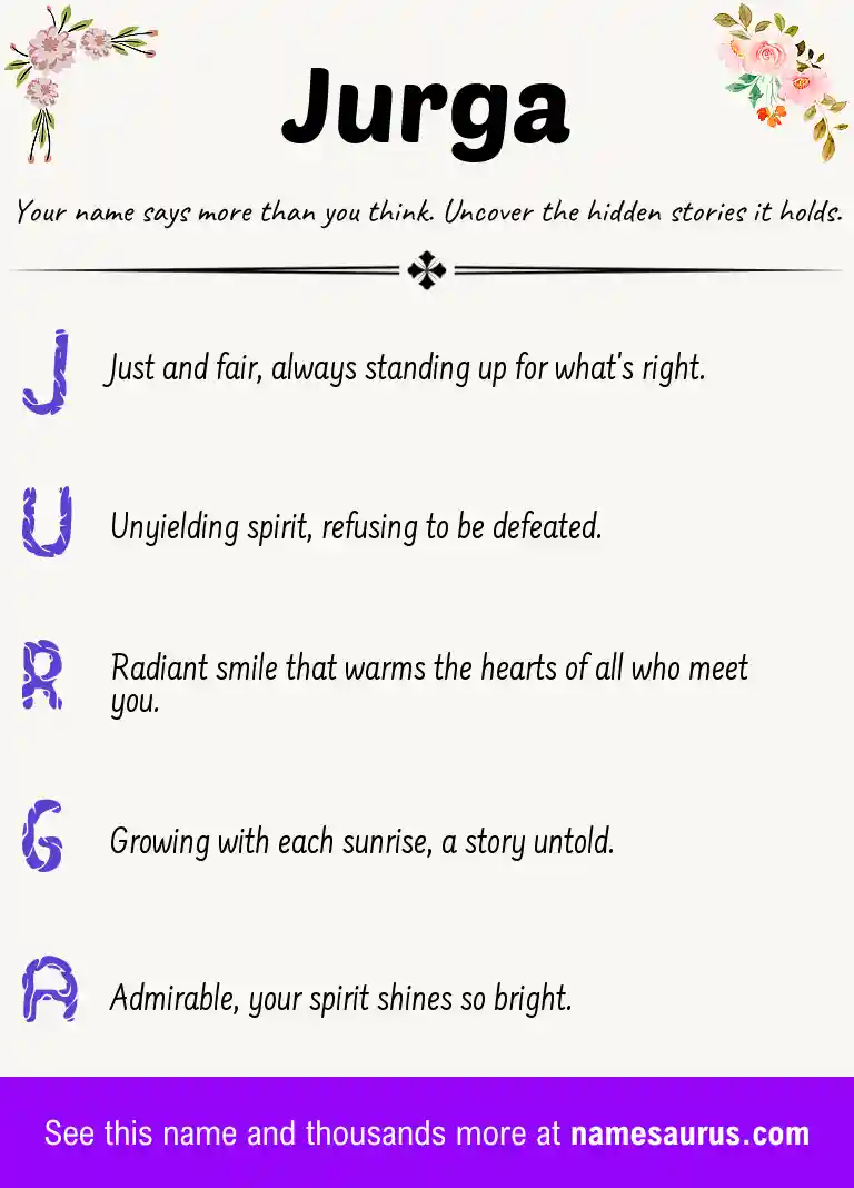 Acrostic poem about Jurga.