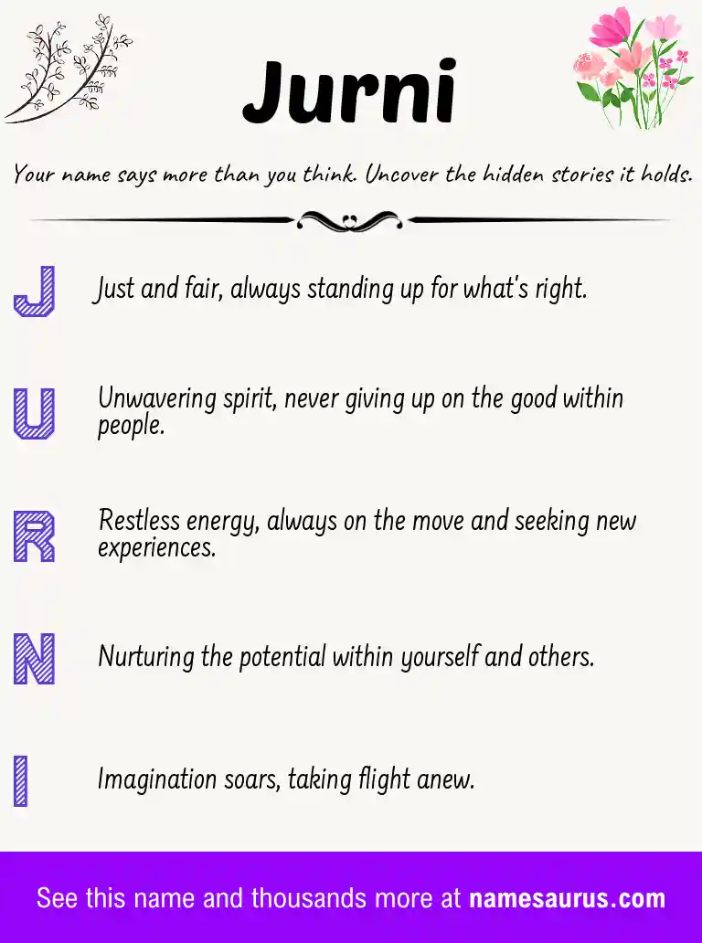 Acrostic poem about Jurni.