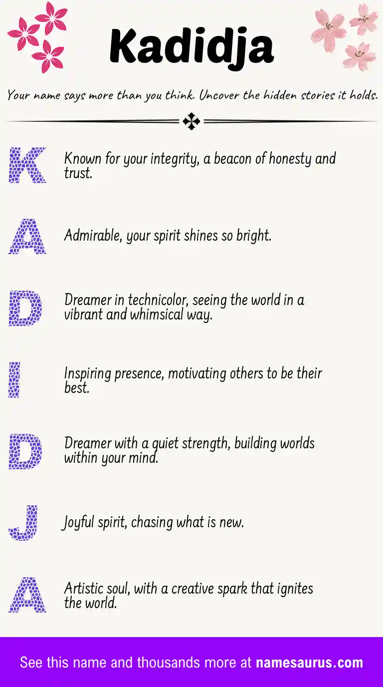 Acrostic poem about Kadidja.