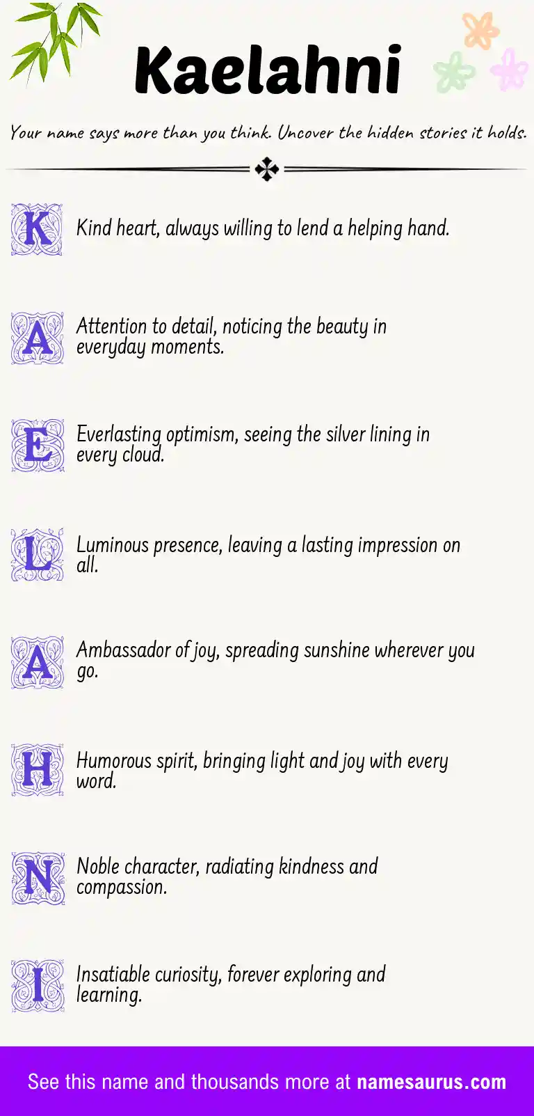 Acrostic poem about Kaelahni.