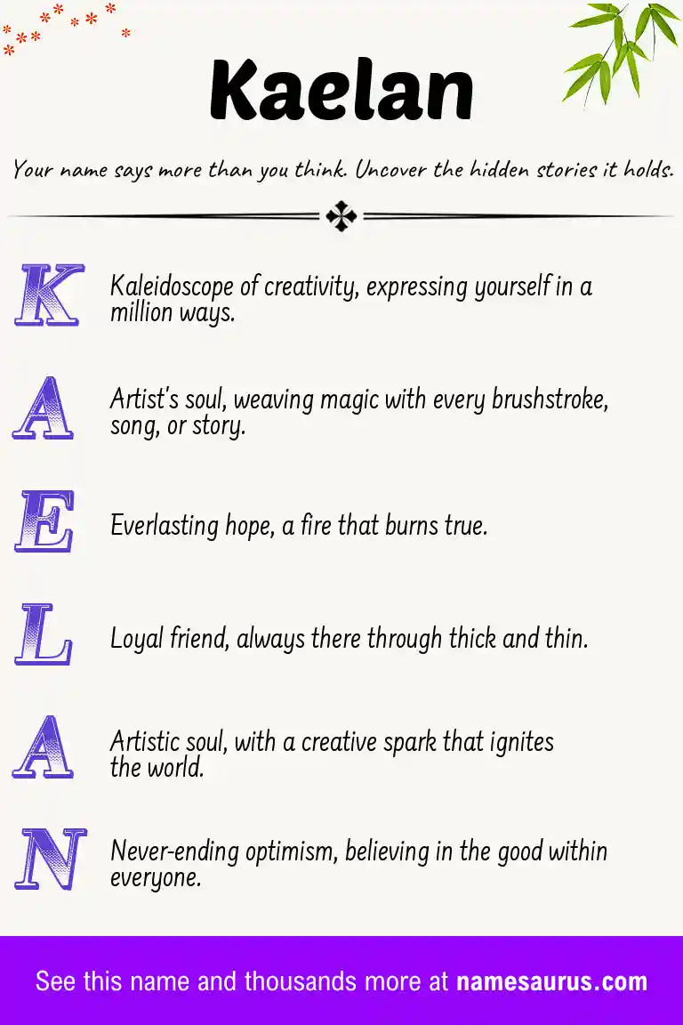 Acrostic poem about Kaelan.