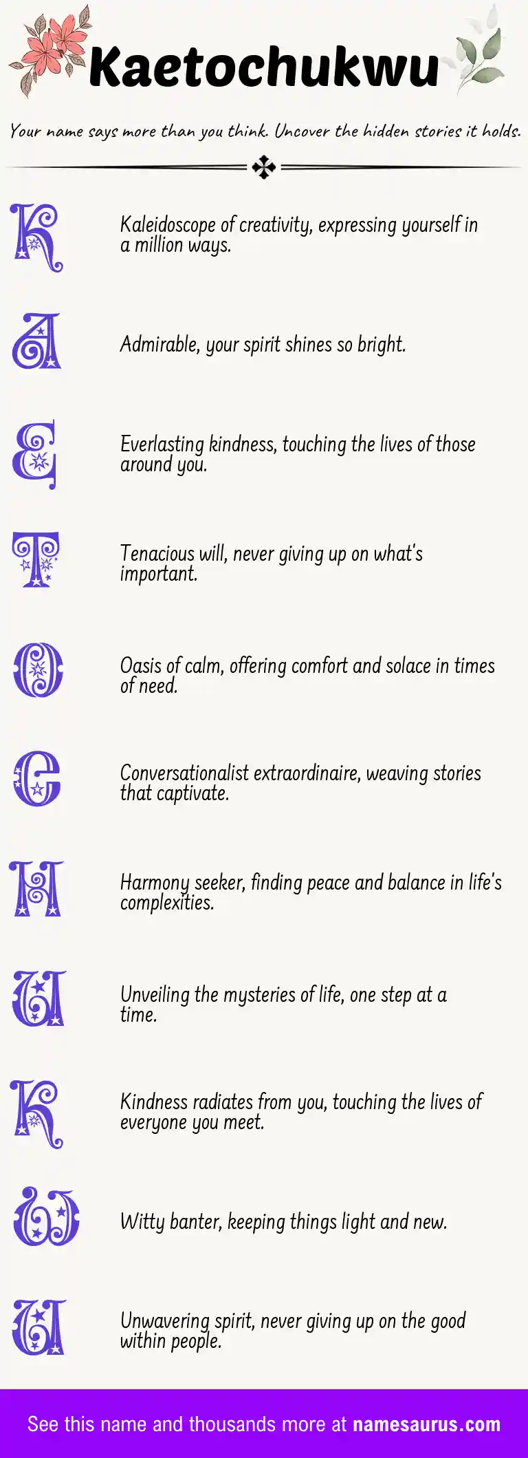 Acrostic poem about Kaetochukwu.