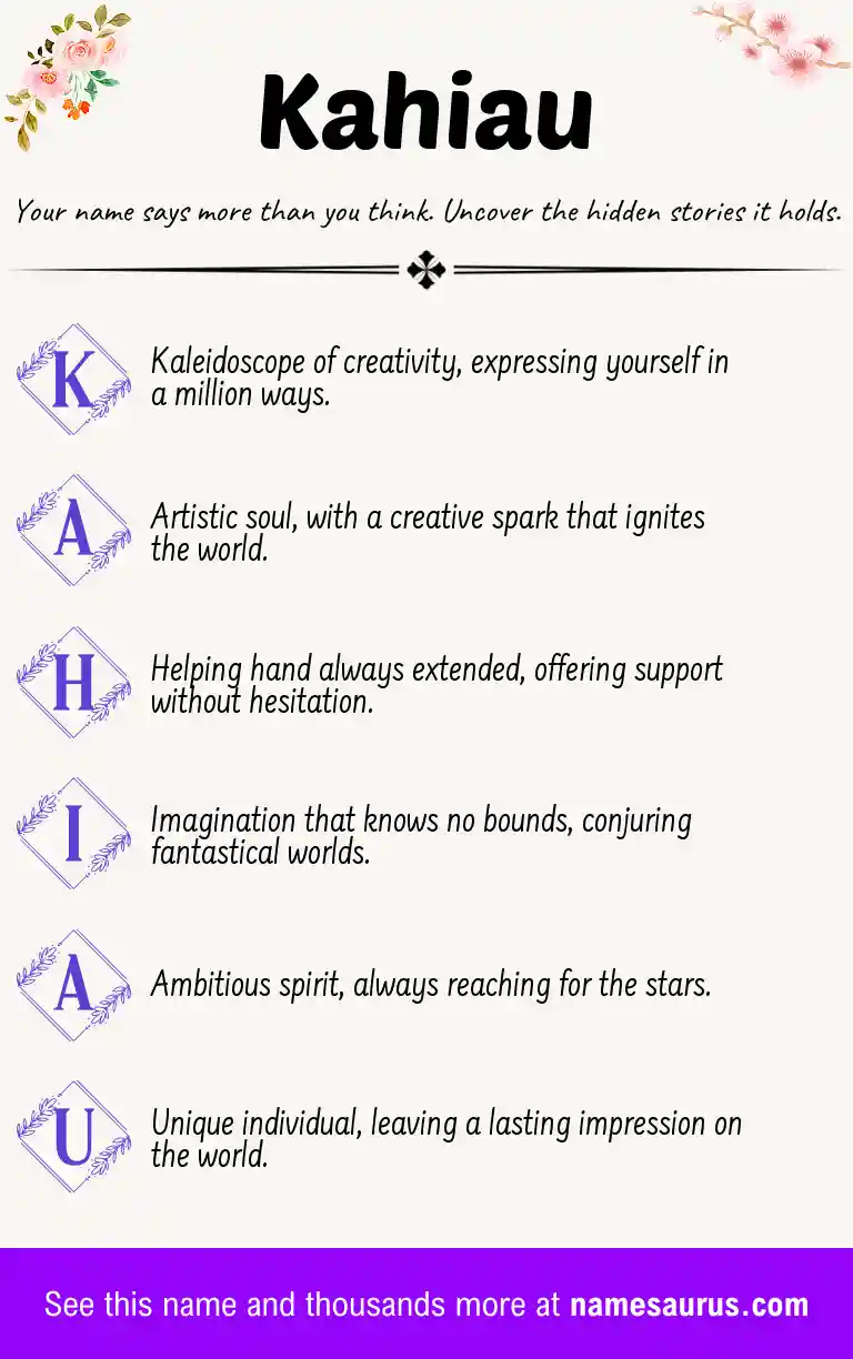 Acrostic poem about Kahiau.