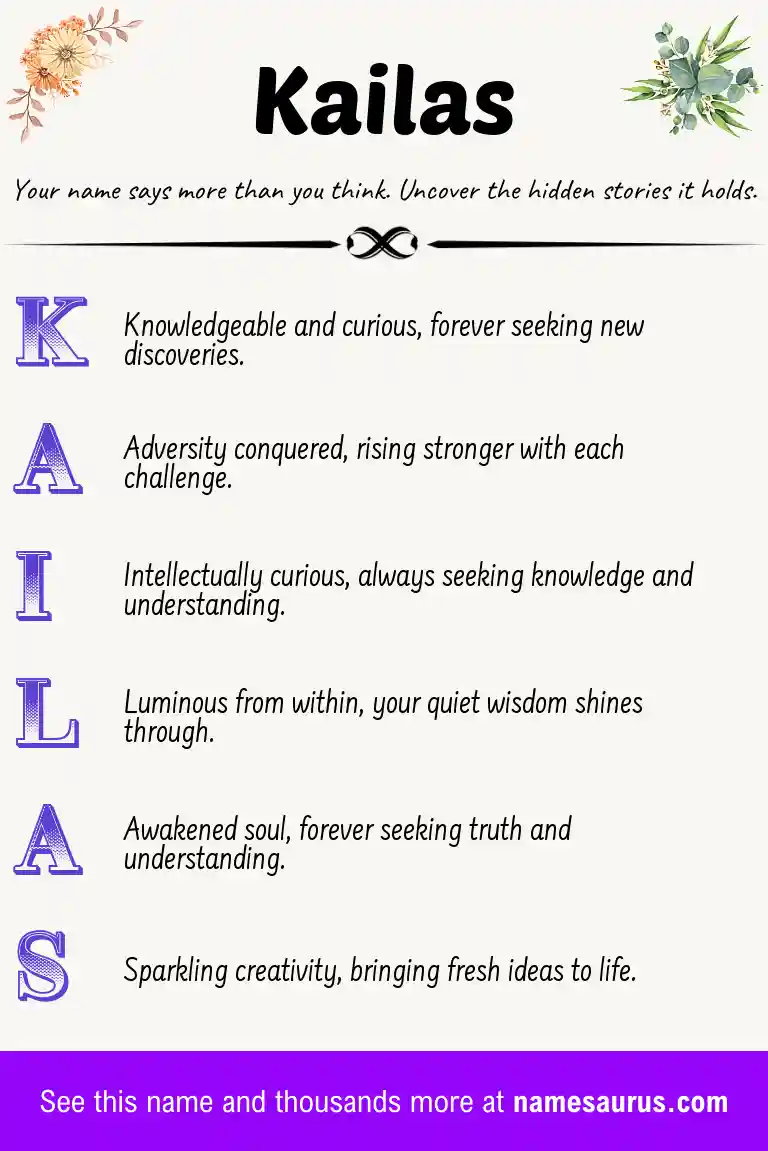 Acrostic poem about Kailas.