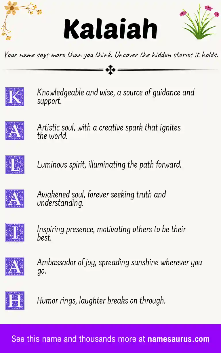 Acrostic poem about Kalaiah.