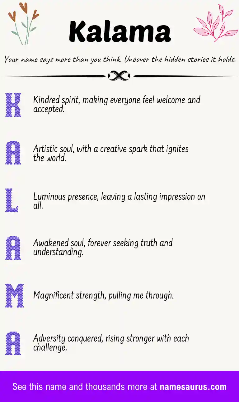 Acrostic poem about Kalama.