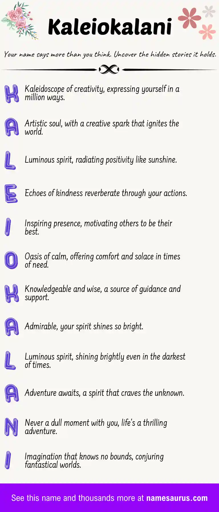 Acrostic poem about Kaleiokalani.