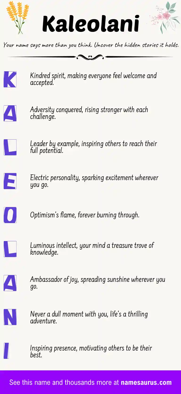 Acrostic poem about Kaleolani.