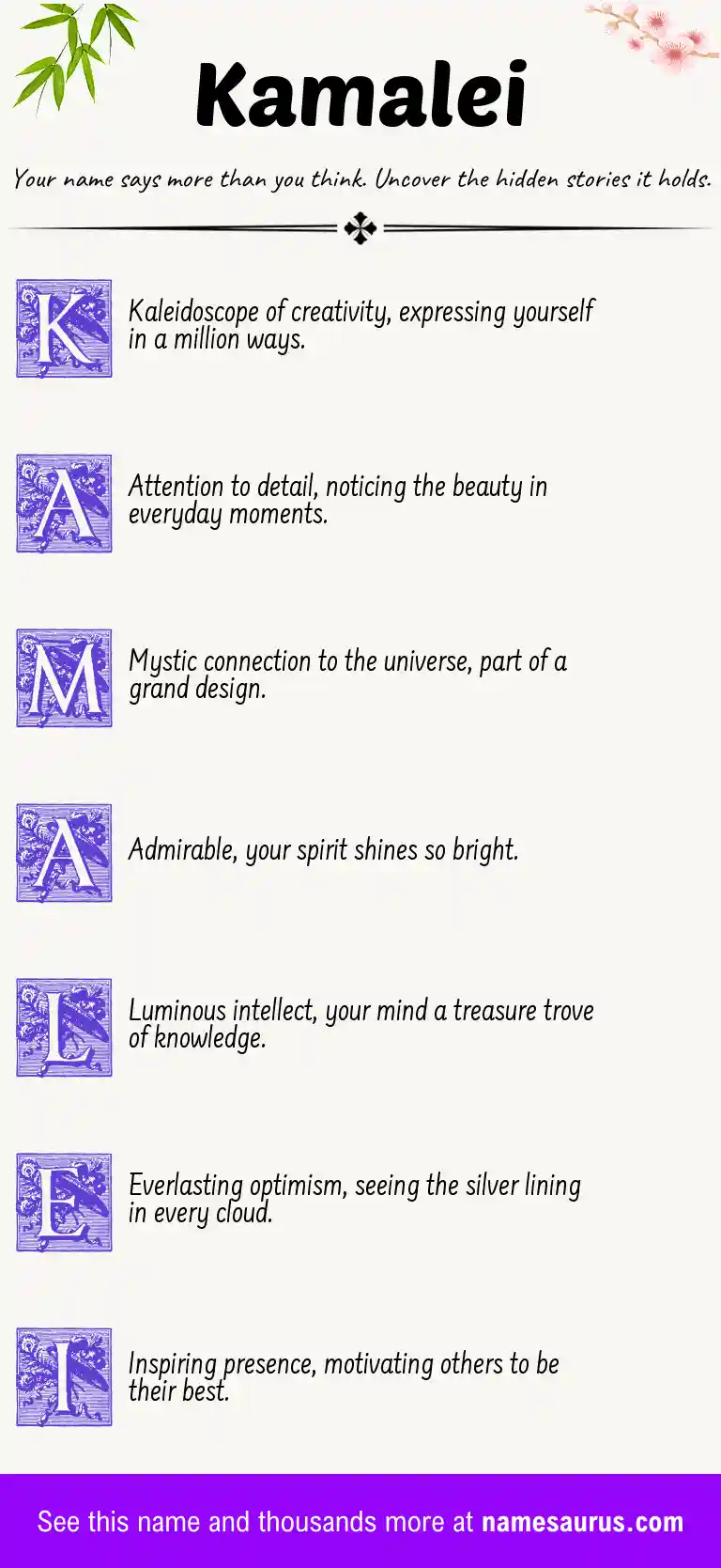 Acrostic poem about Kamalei.