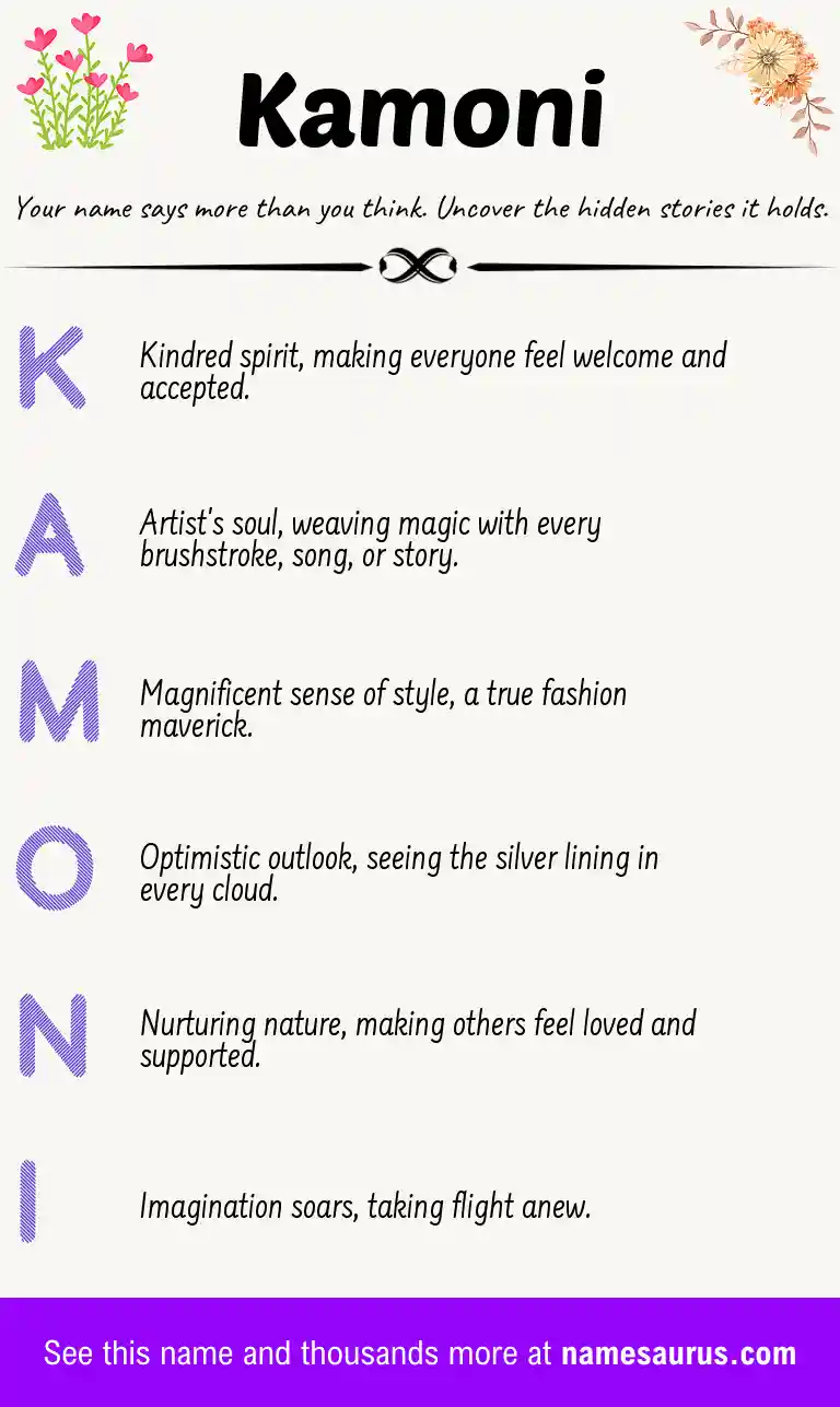 Acrostic poem about Kamoni.