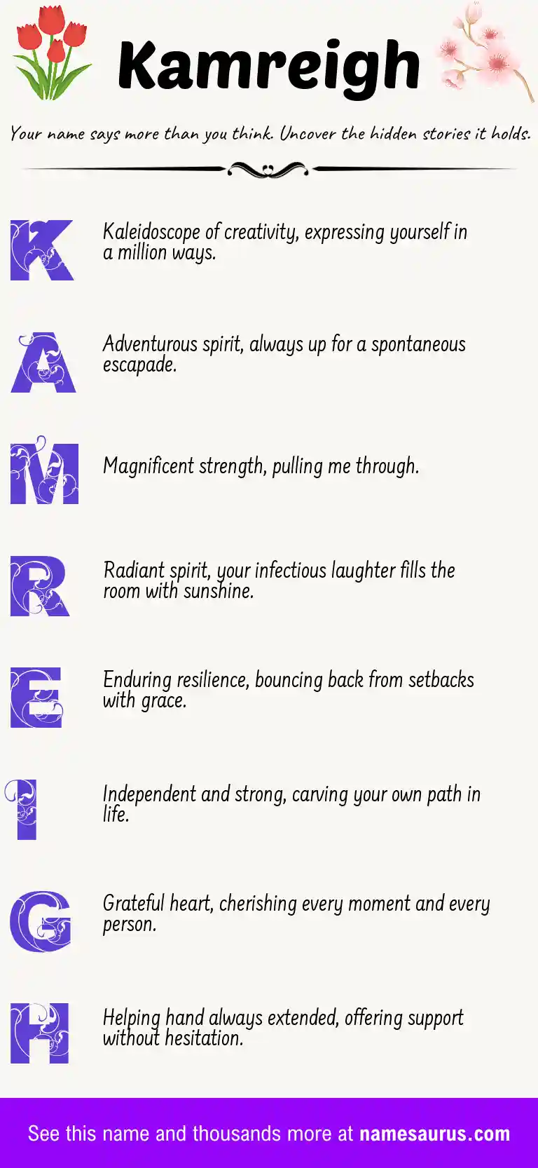 Acrostic poem about Kamreigh.