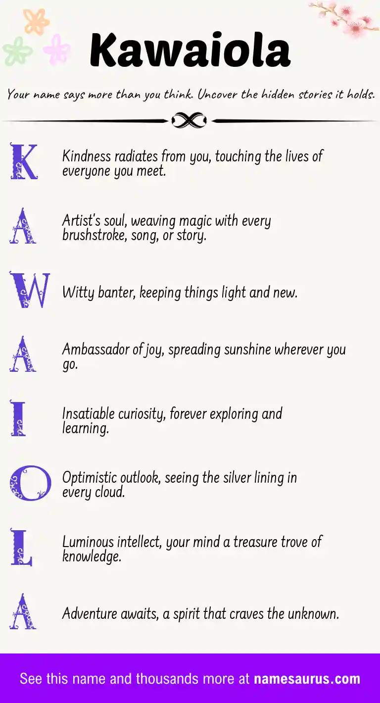 Acrostic poem about Kawaiola.