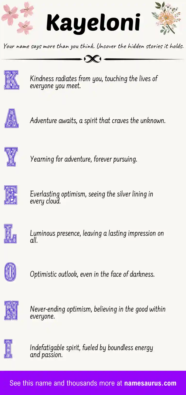 Acrostic poem about Kayeloni.